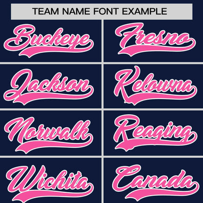 Custom Navy Pink Personalized Horizontal Stripe Authentic Pullover Baseball Jersey