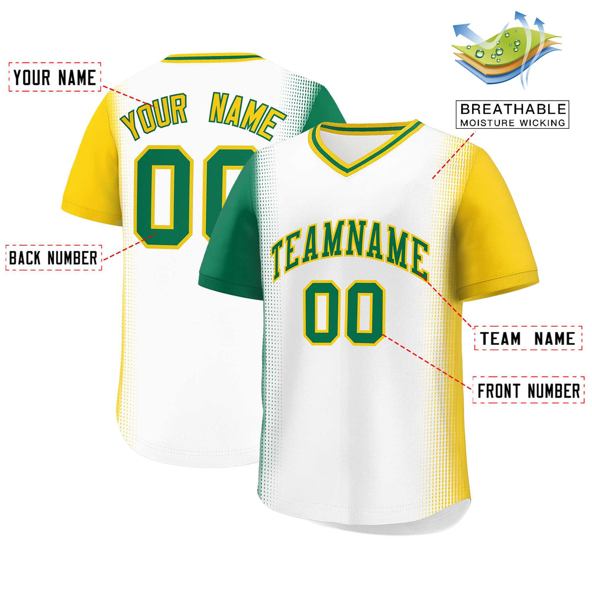 Custom White Kelly Green-Gold Personalized Raglan Sleeves Authentic Baseball Jersey