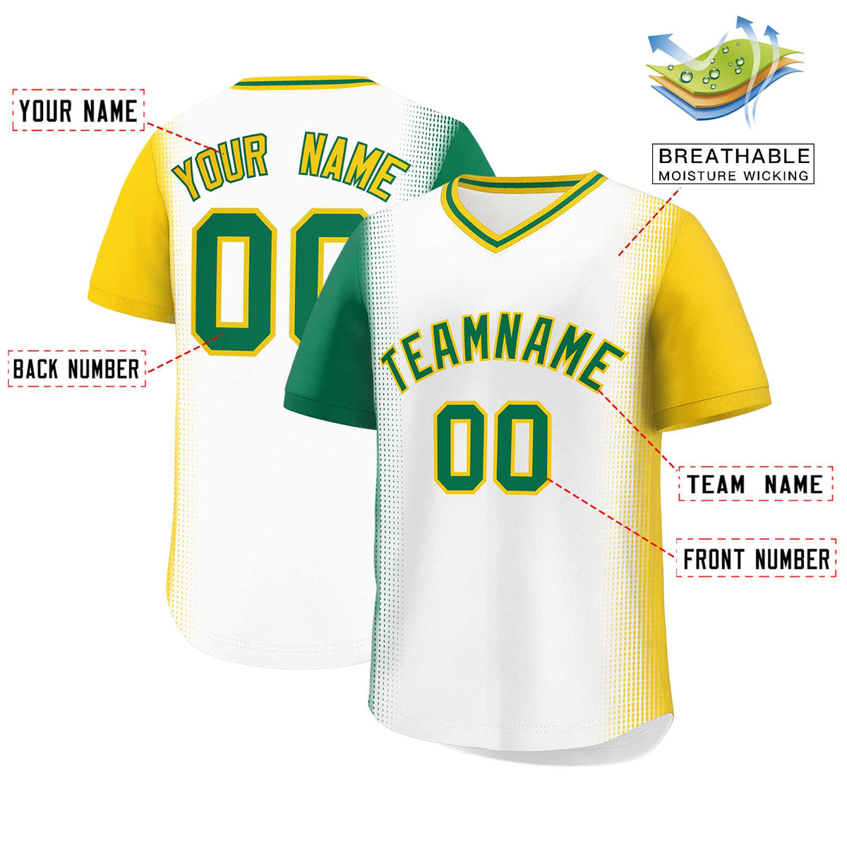 Custom White Kelly Green-Gold Personalized Raglan Sleeves Authentic Baseball Jersey