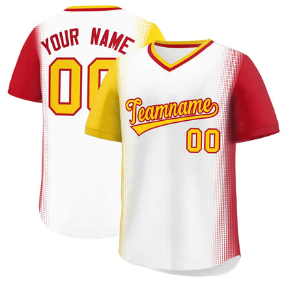 Custom White Gold-Red Personalized Raglan Sleeves Authentic Baseball Jersey
