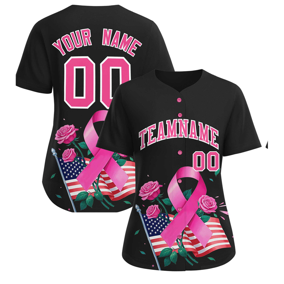 Custom Black Pink Breast Cancer Awareness Month Pink Ribbon Authentic Baseball Jersey for Women