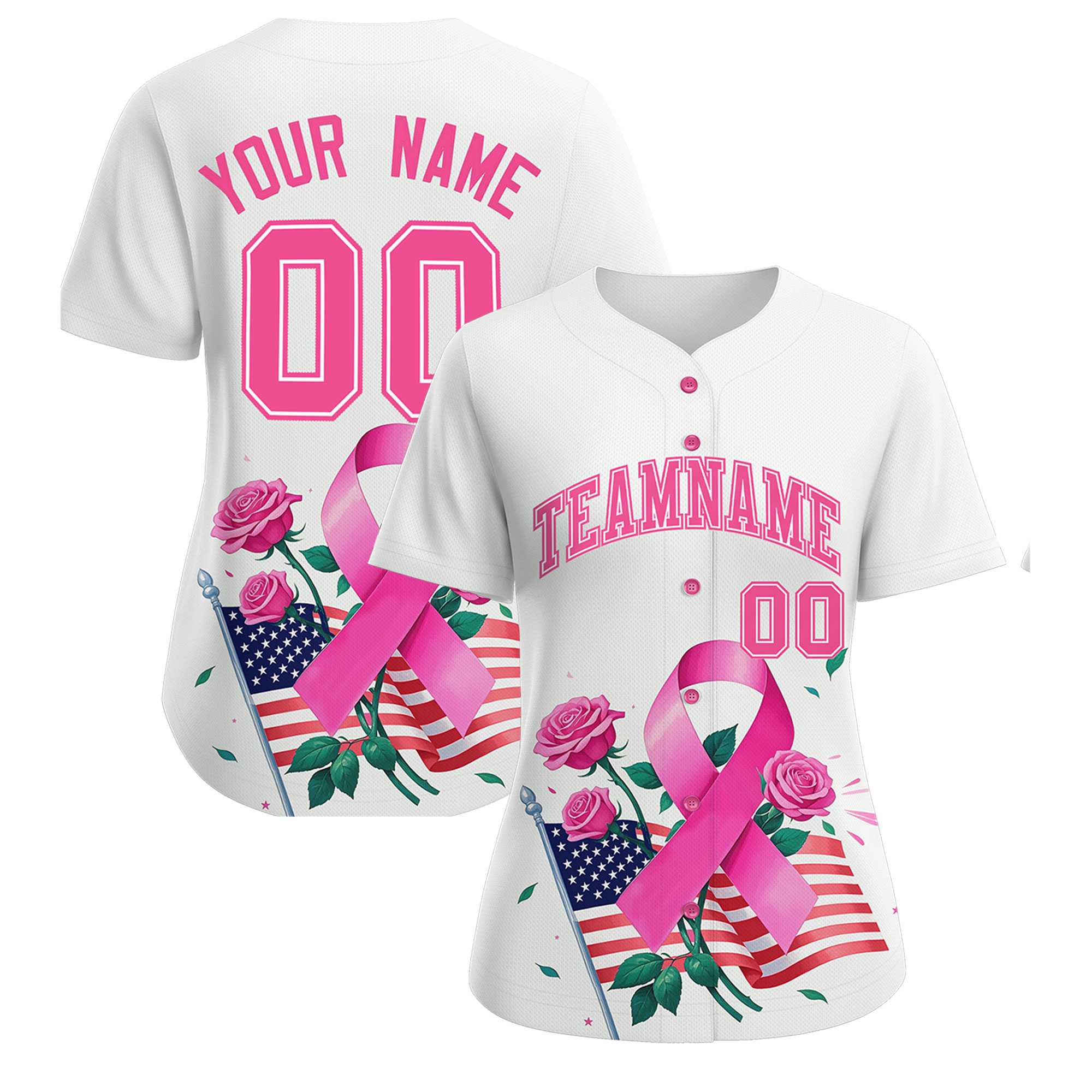 Custom White Pink Breast Cancer Awareness Month Pink Ribbon Authentic Baseball Jersey for Women