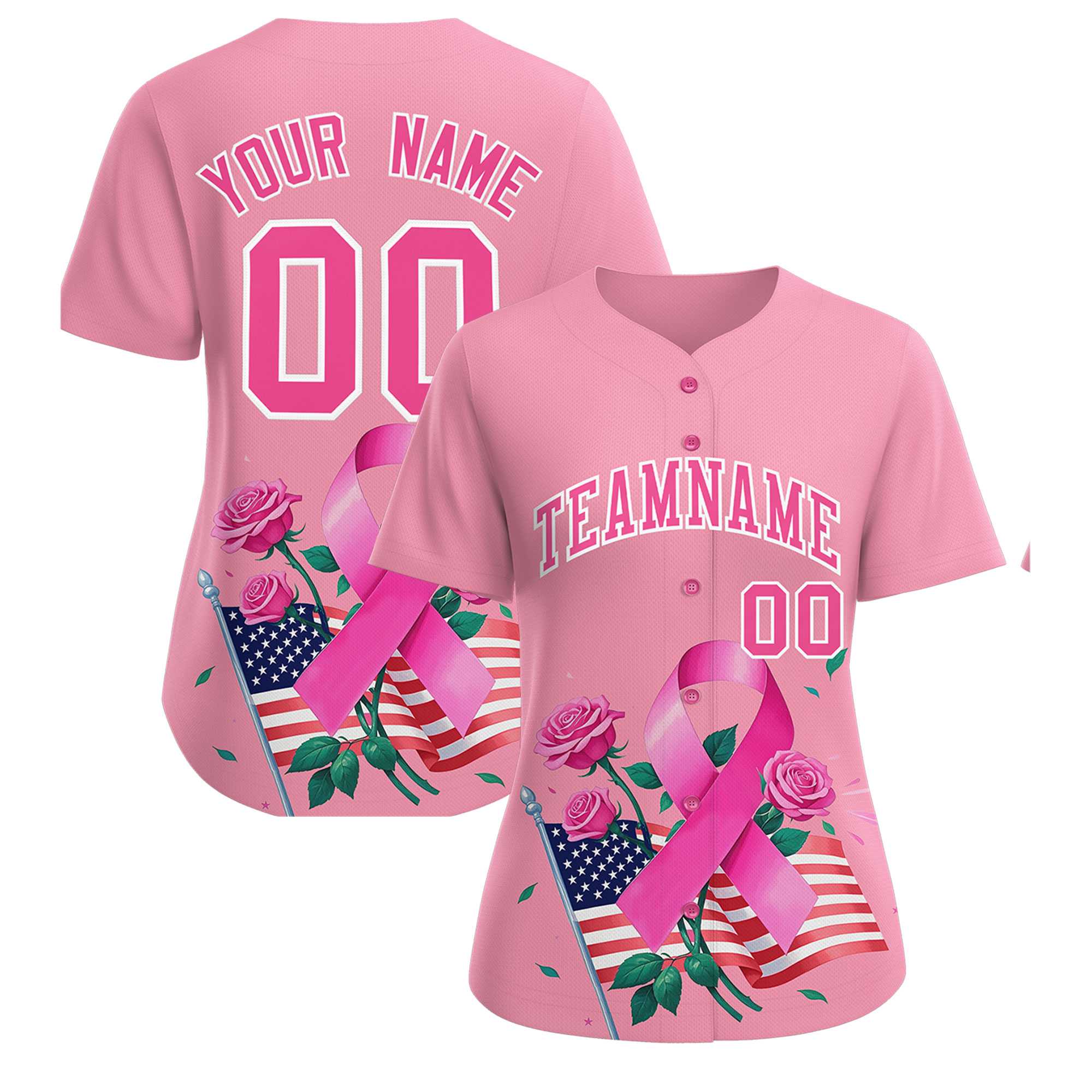 Custom Light Pink Pink Breast Cancer Awareness Month Pink Ribbon Authentic Baseball Jersey for Women