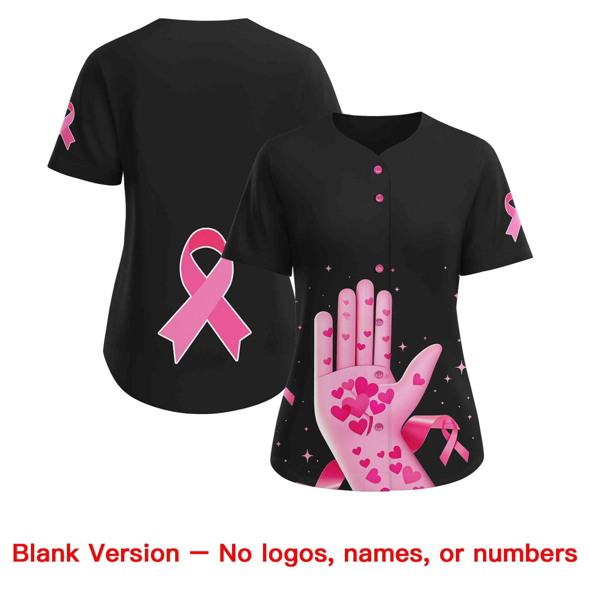 Custom Black Pink Breast Cancer Awareness Month Pink Ribbon Authentic Baseball Jersey for Women