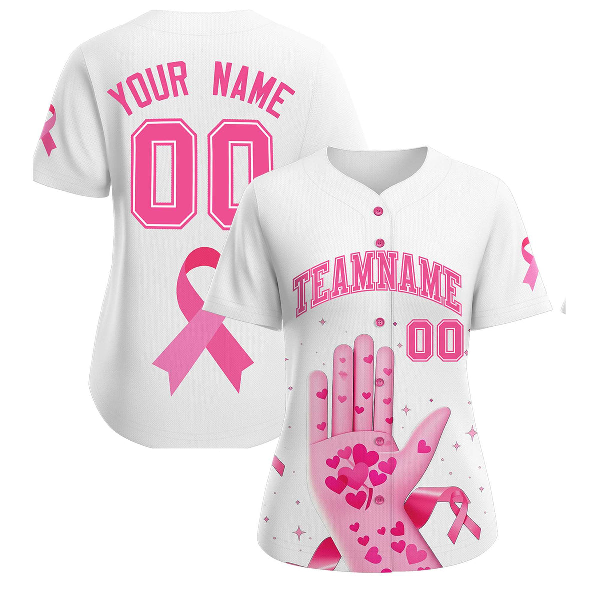 Custom White Pink Breast Cancer Awareness Month Pink Ribbon Authentic Baseball Jersey for Women
