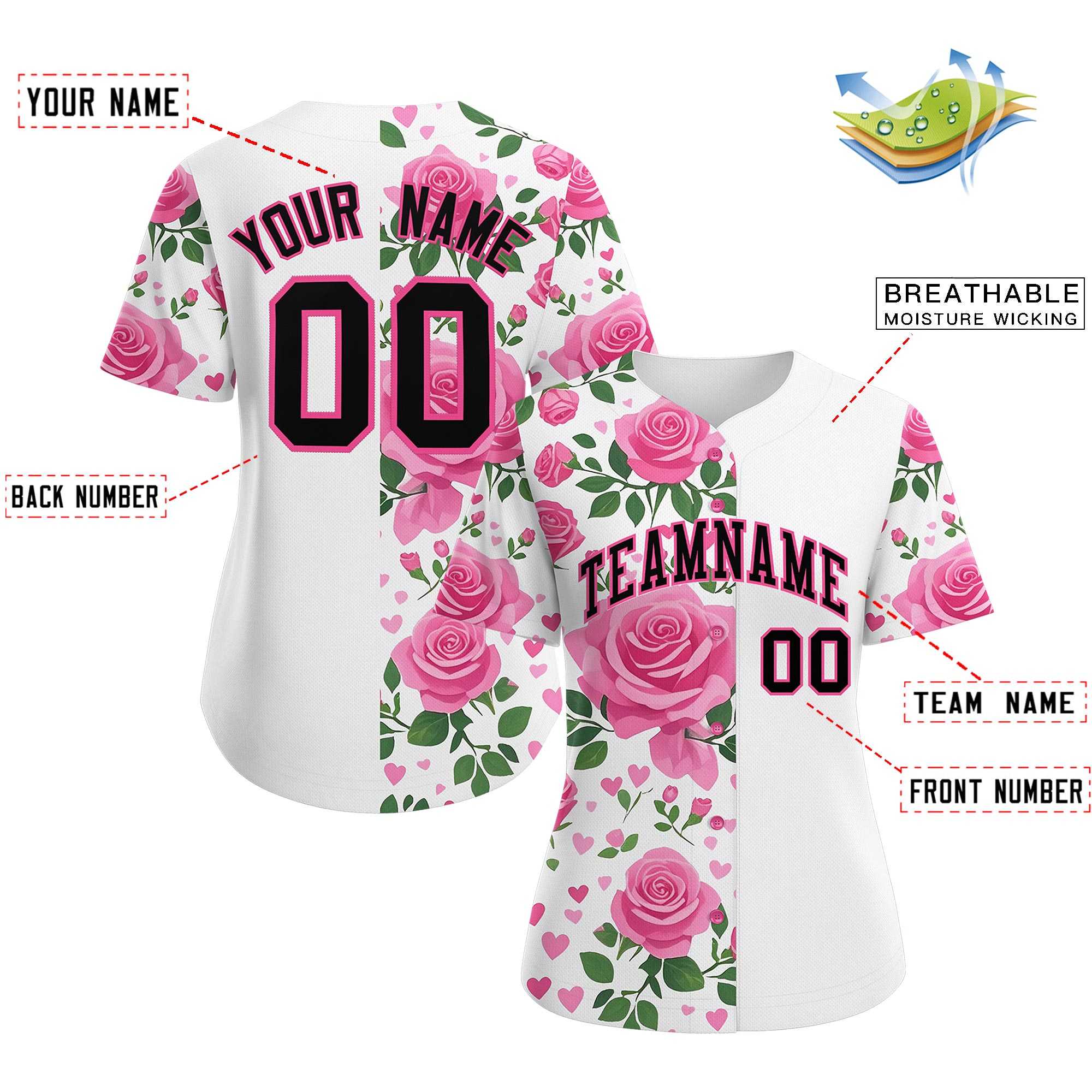 Custom White Black Breast Cancer Awareness Month Pink Ribbon Authentic Baseball Jersey for Women