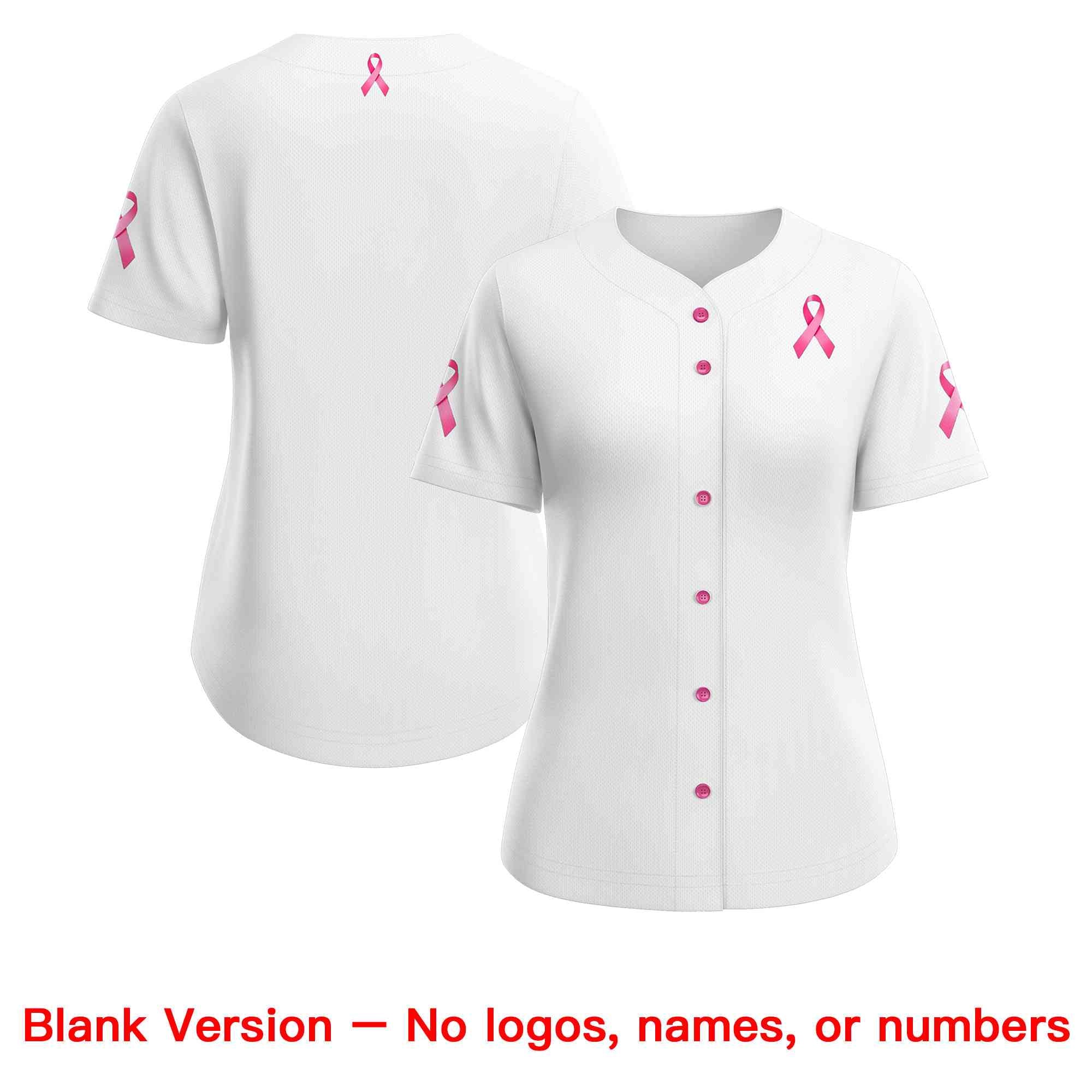 Custom White Pink Breast Cancer Awareness Month Pink Ribbon Authentic Baseball Jersey for Women