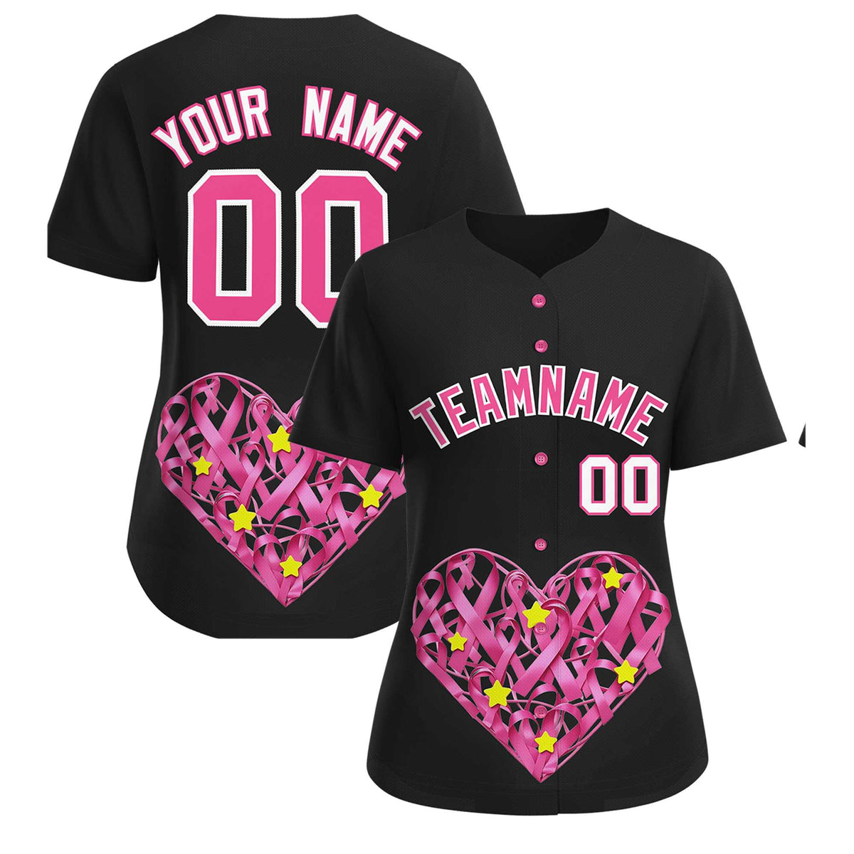 Custom Black Pink Breast Cancer Awareness Month Pink Ribbon Authentic Baseball Jersey for Women