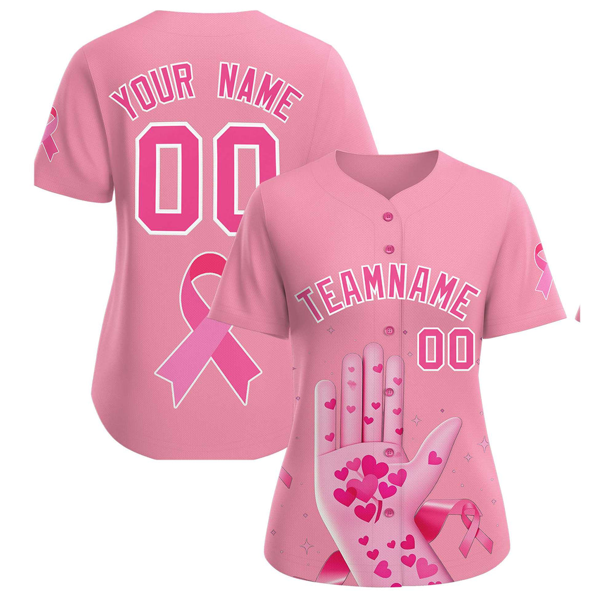 Custom Light Pink Pink Breast Cancer Awareness Month Pink Ribbon Authentic Baseball Jersey for Women