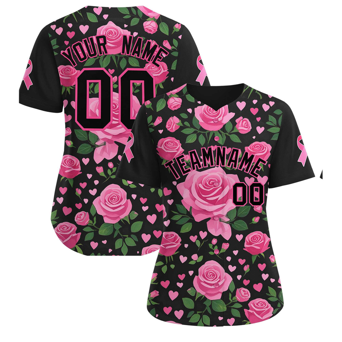 Custom Black Pink Breast Cancer Awareness Month Pink Ribbon Authentic Baseball Jersey for Women