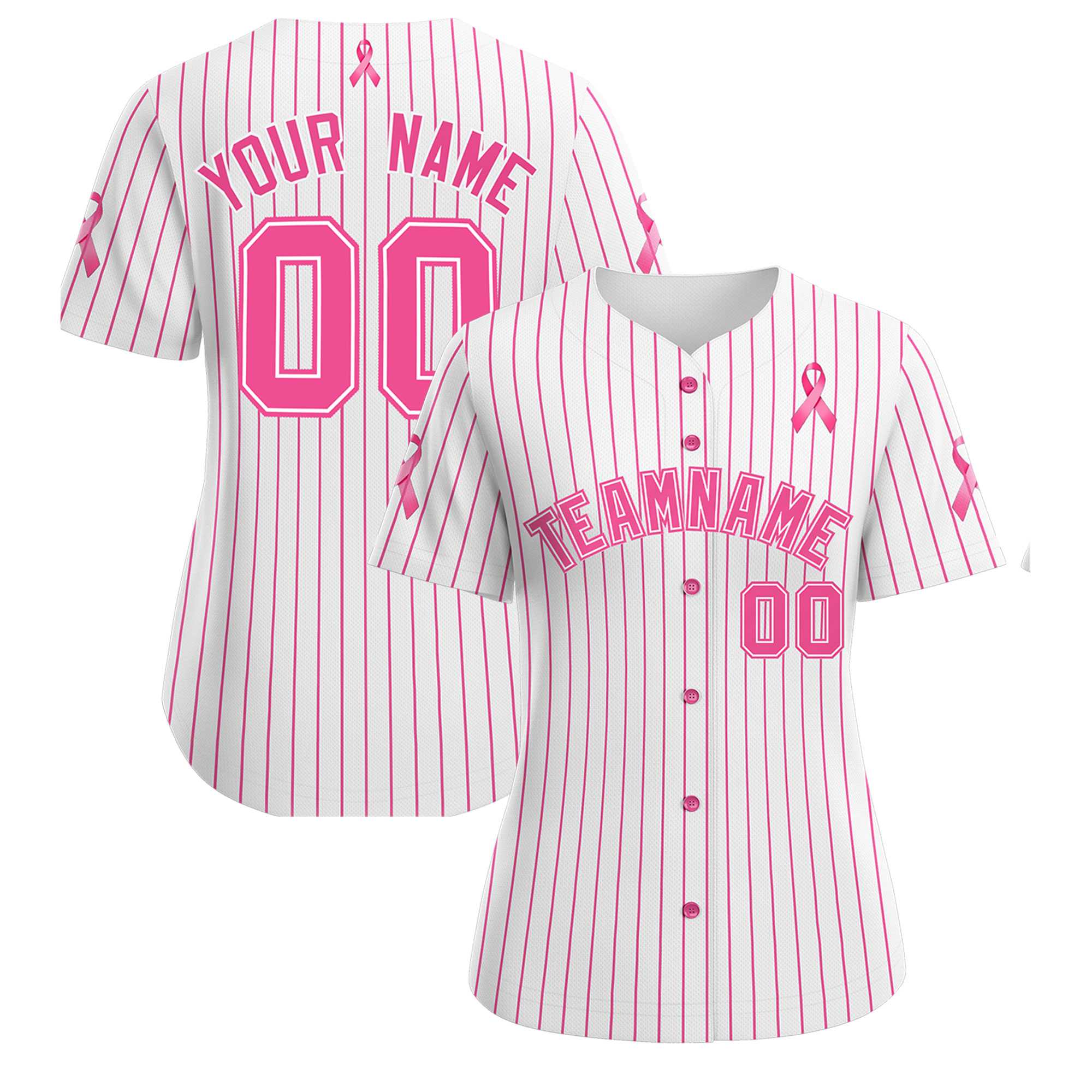 Custom White Pink Breast Cancer Awareness Month Pink Ribbon Authentic Baseball Jersey for Women