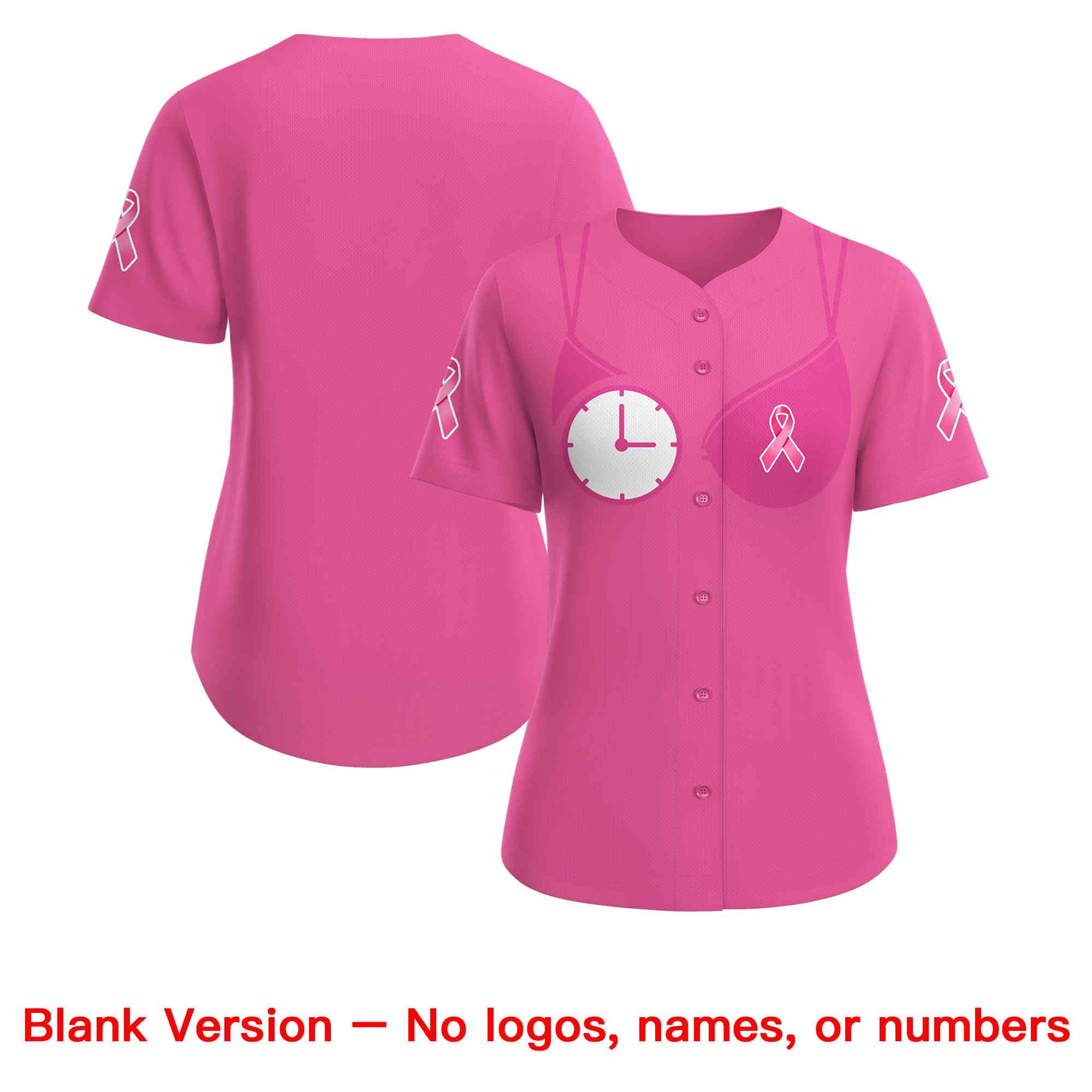 Custom Pink White Breast Cancer Awareness Month Pink Ribbon Authentic Baseball Jersey for Women