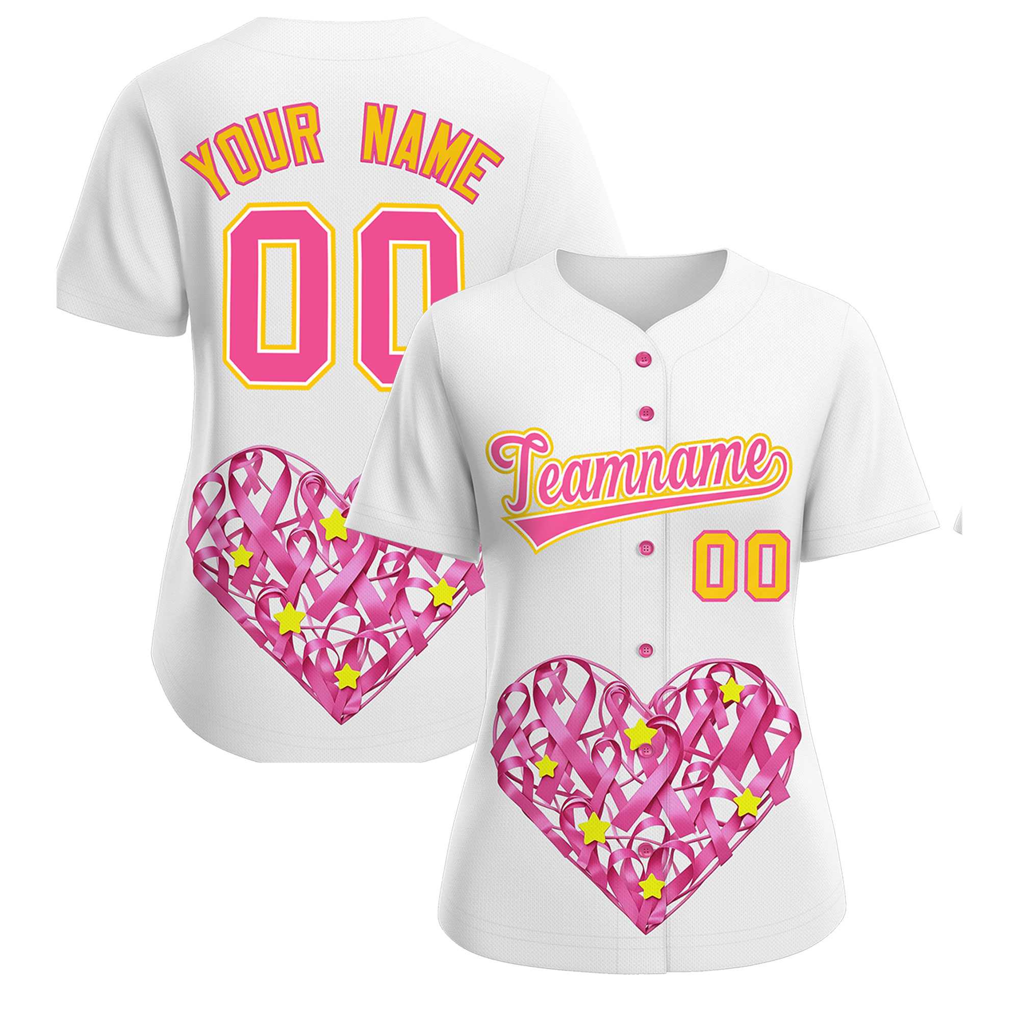 Custom White Pink Breast Cancer Awareness Month Pink Ribbon Authentic Baseball Jersey for Women| KXKSHOP
