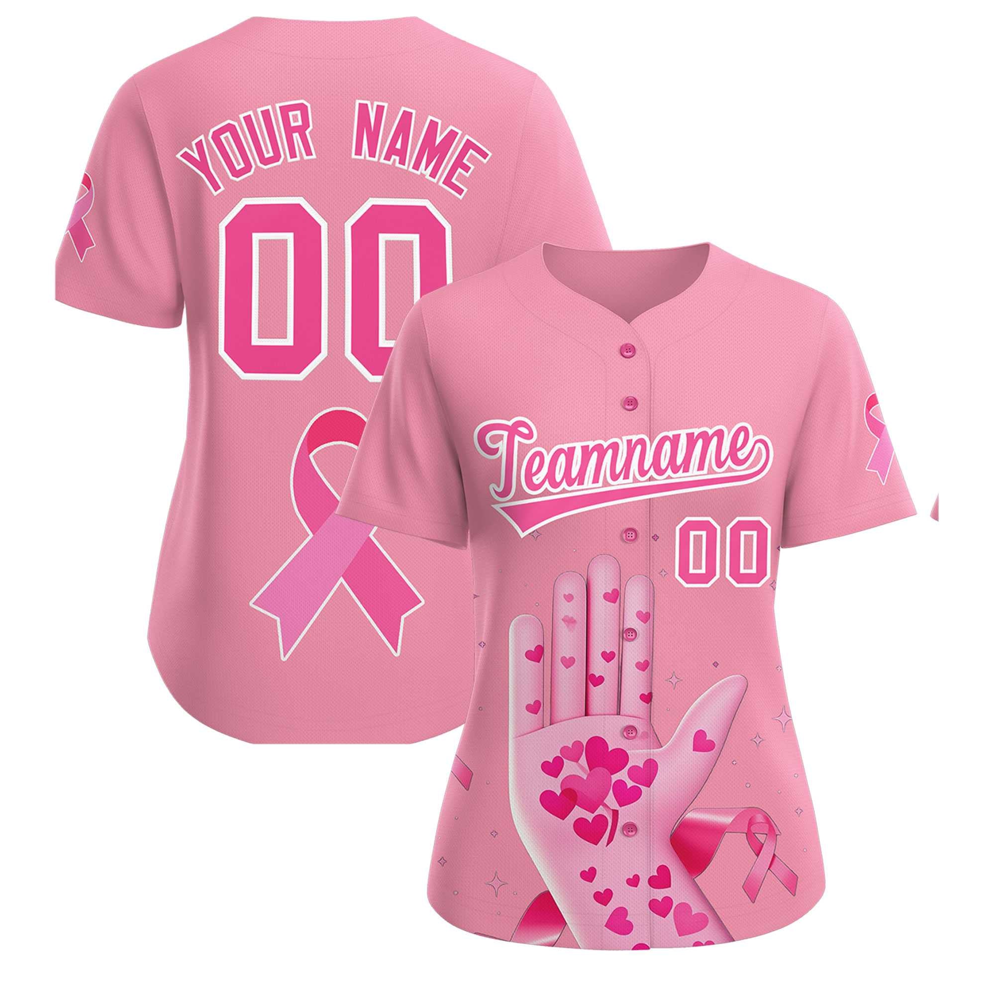 Custom Light Pink Pink Breast Cancer Awareness Month Pink Ribbon Authentic Baseball Jersey for Women| KXKSHOP