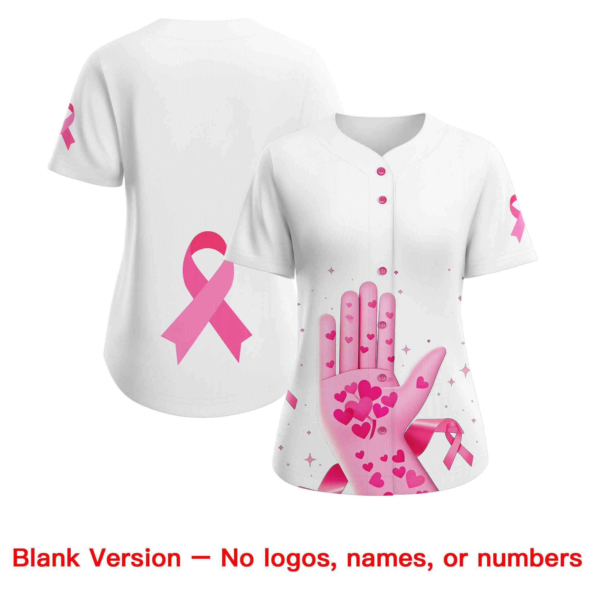 Custom White Pink Breast Cancer Awareness Month Pink Ribbon Authentic Baseball Jersey for Women| KXKSHOP