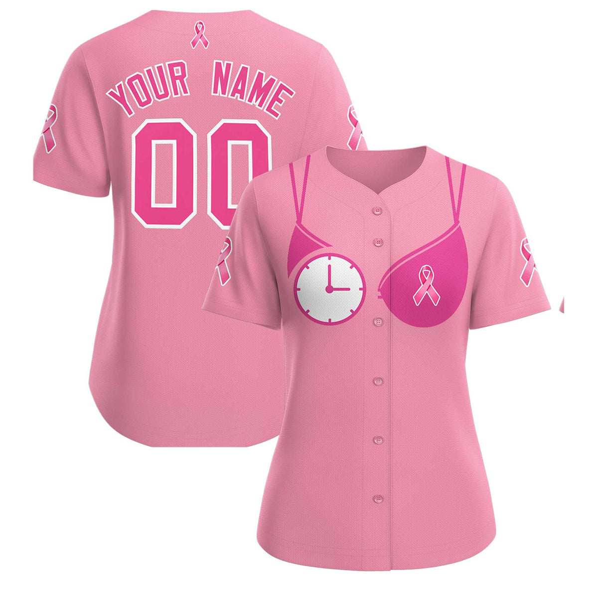 Custom Light Pink Pink Breast Cancer Awareness Month Pink Ribbon Authentic Baseball Jersey for Women| KXKSHOP