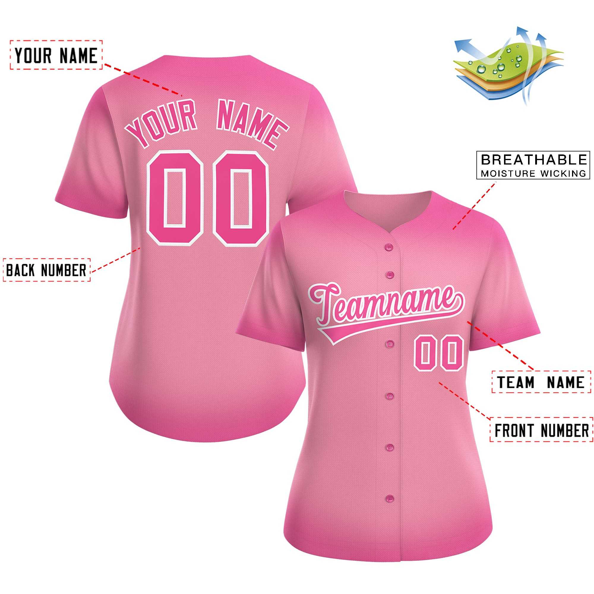 Custom Light Pink Pink Breast Cancer Awareness Month Pink Ribbon Authentic Baseball Jersey for Women| KXKSHOP