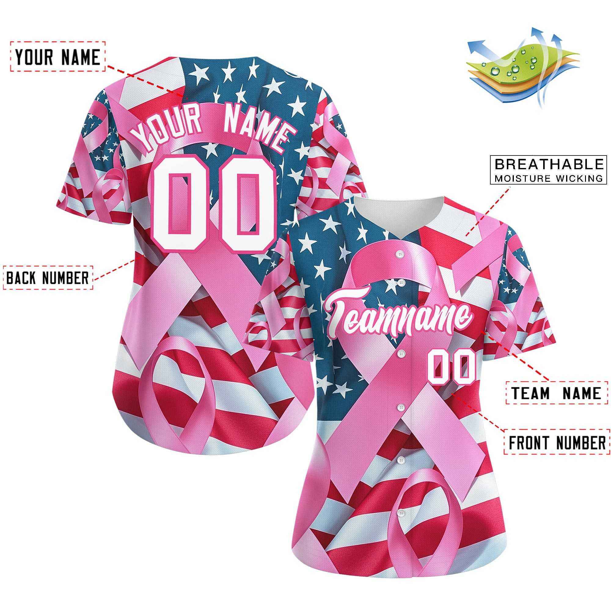 Custom White Pink Breast Cancer Awareness Month Pink Ribbon Authentic Baseball Jersey for Women