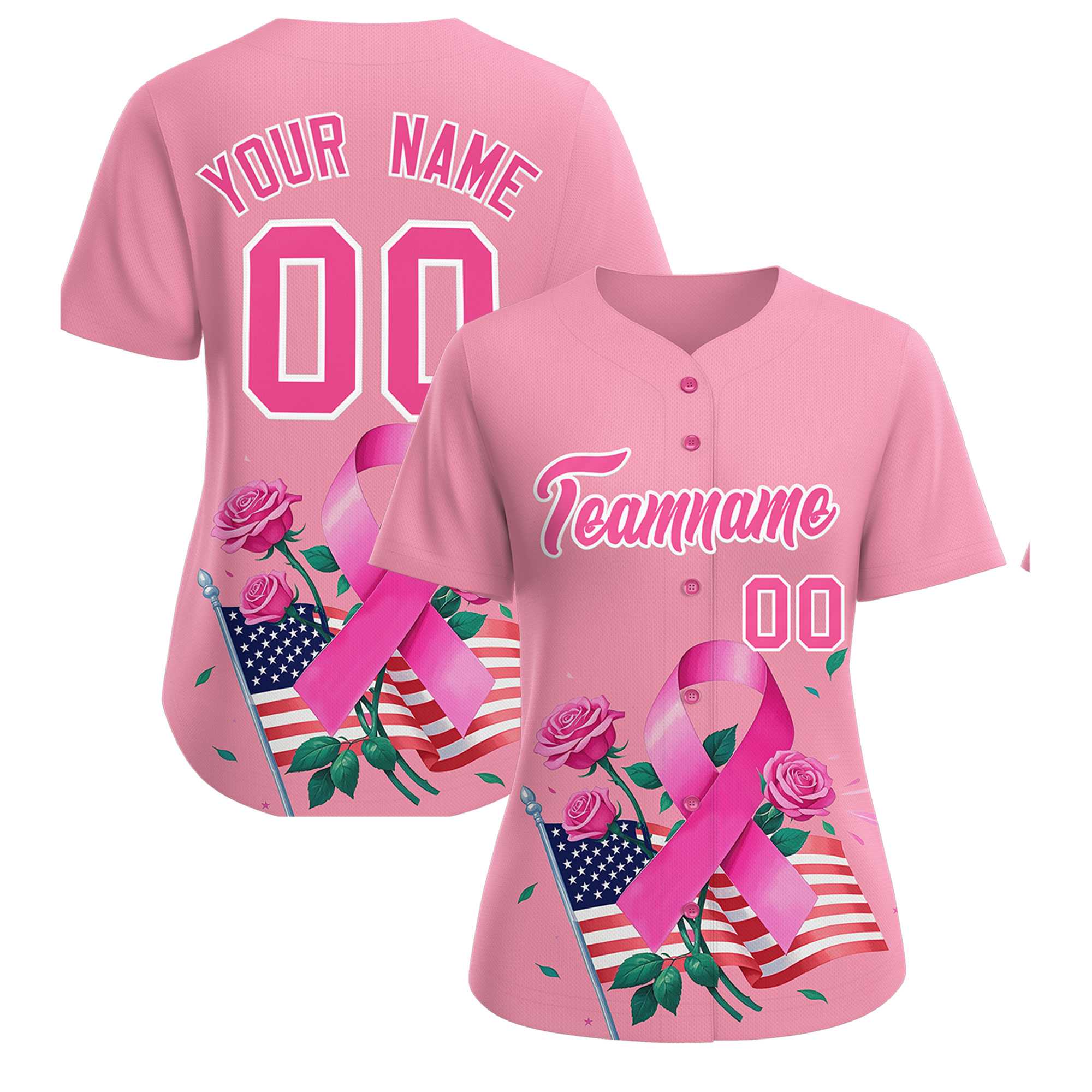 Custom Light Pink Pink Breast Cancer Awareness Month Pink Ribbon Authentic Baseball Jersey for Women