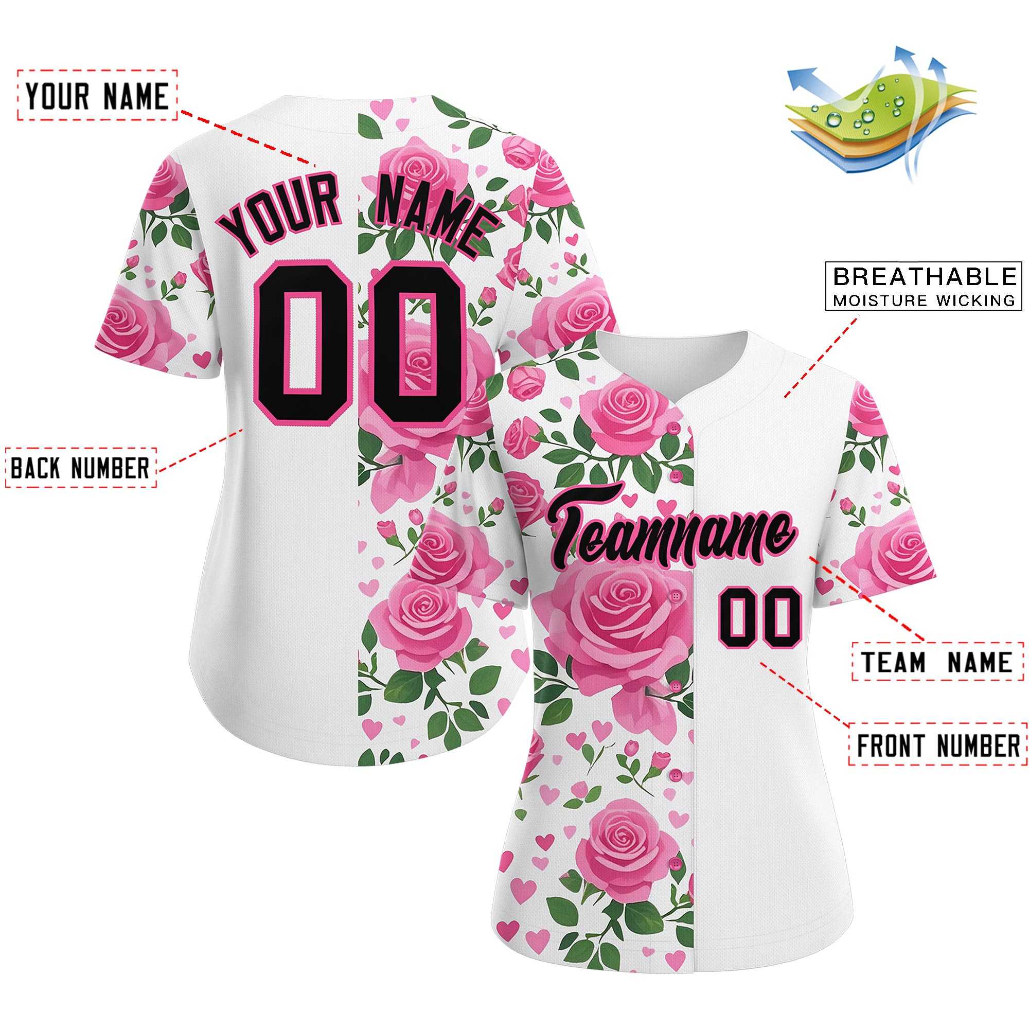 Custom White Black Breast Cancer Awareness Month Pink Ribbon Authentic Baseball Jersey for Women