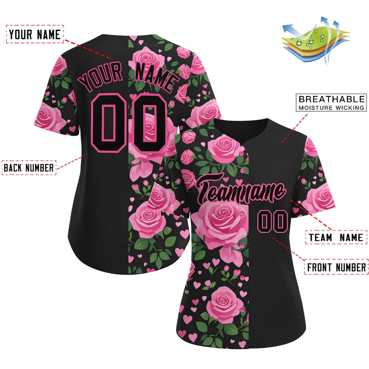 Custom Black Pink Breast Cancer Awareness Month Pink Ribbon Authentic Baseball Jersey for Women