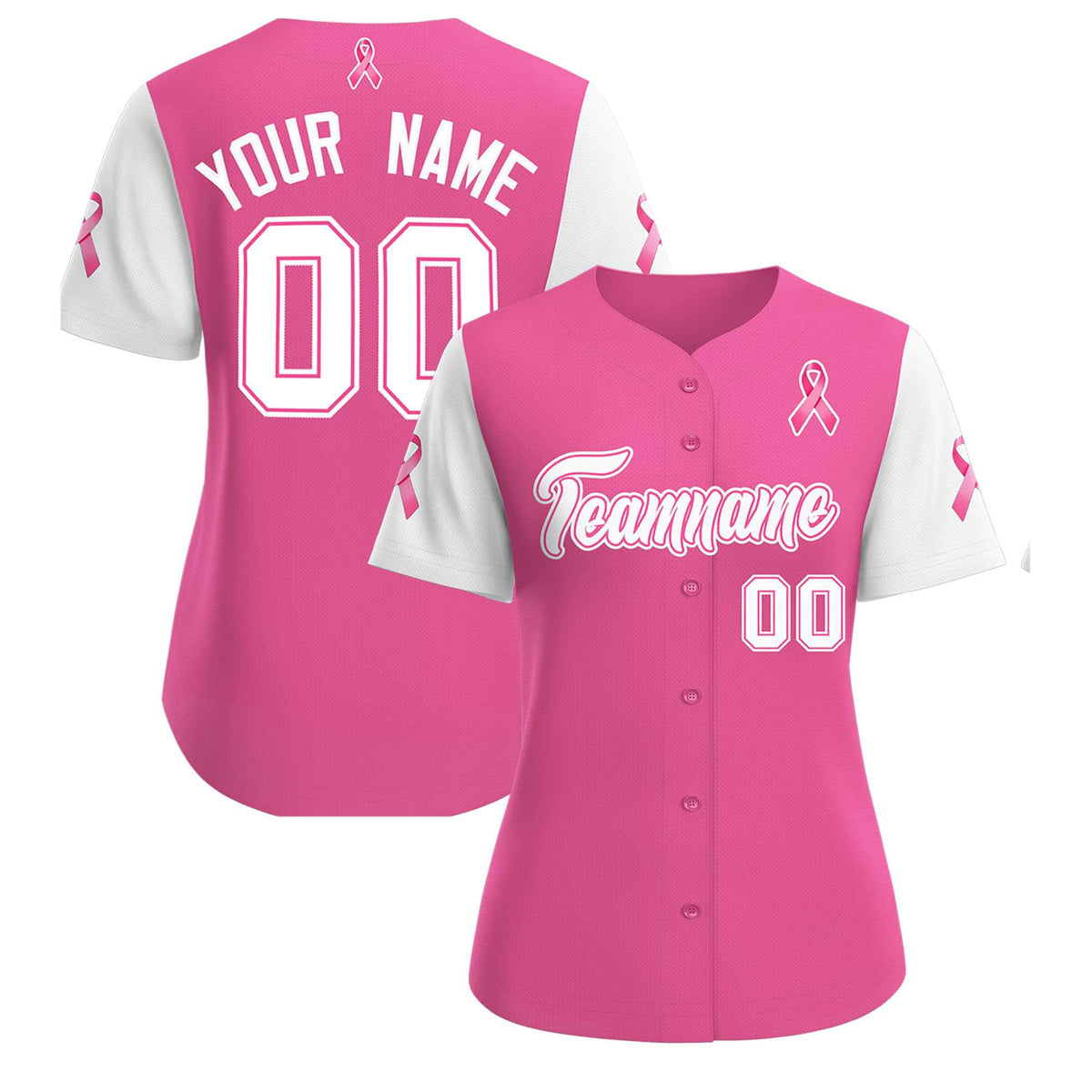 Custom Pink White Breast Cancer Awareness Month Pink Ribbon Authentic Baseball Jersey for Women