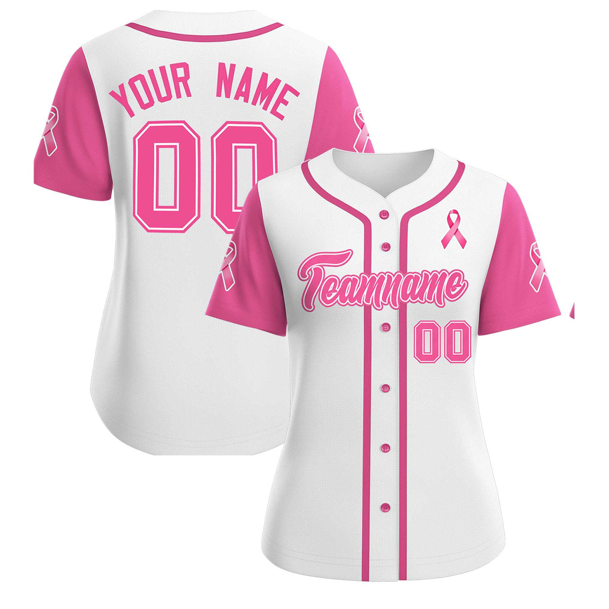 Custom White Pink Breast Cancer Awareness Month Pink Ribbon Authentic Baseball Jersey for Women