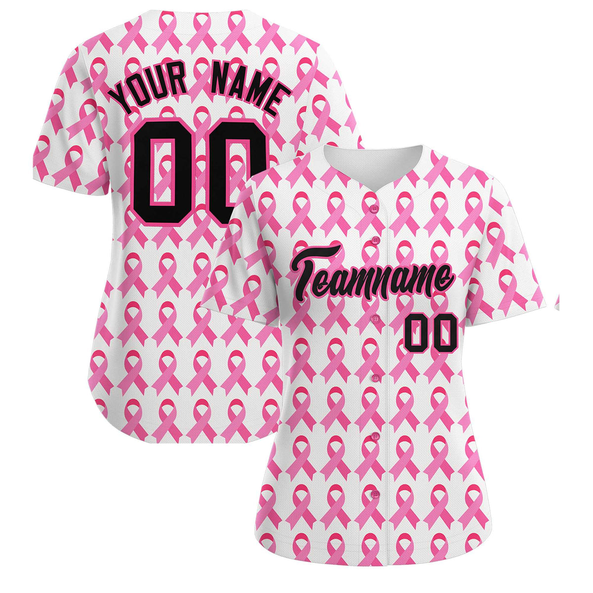 Custom White Black Breast Cancer Awareness Month Pink Ribbon Authentic Baseball Jersey for Women