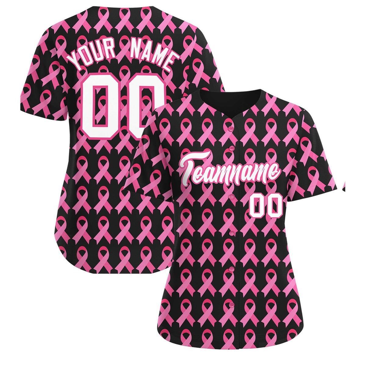 Custom Black Pink Breast Cancer Awareness Month Pink Ribbon Authentic Baseball Jersey for Women