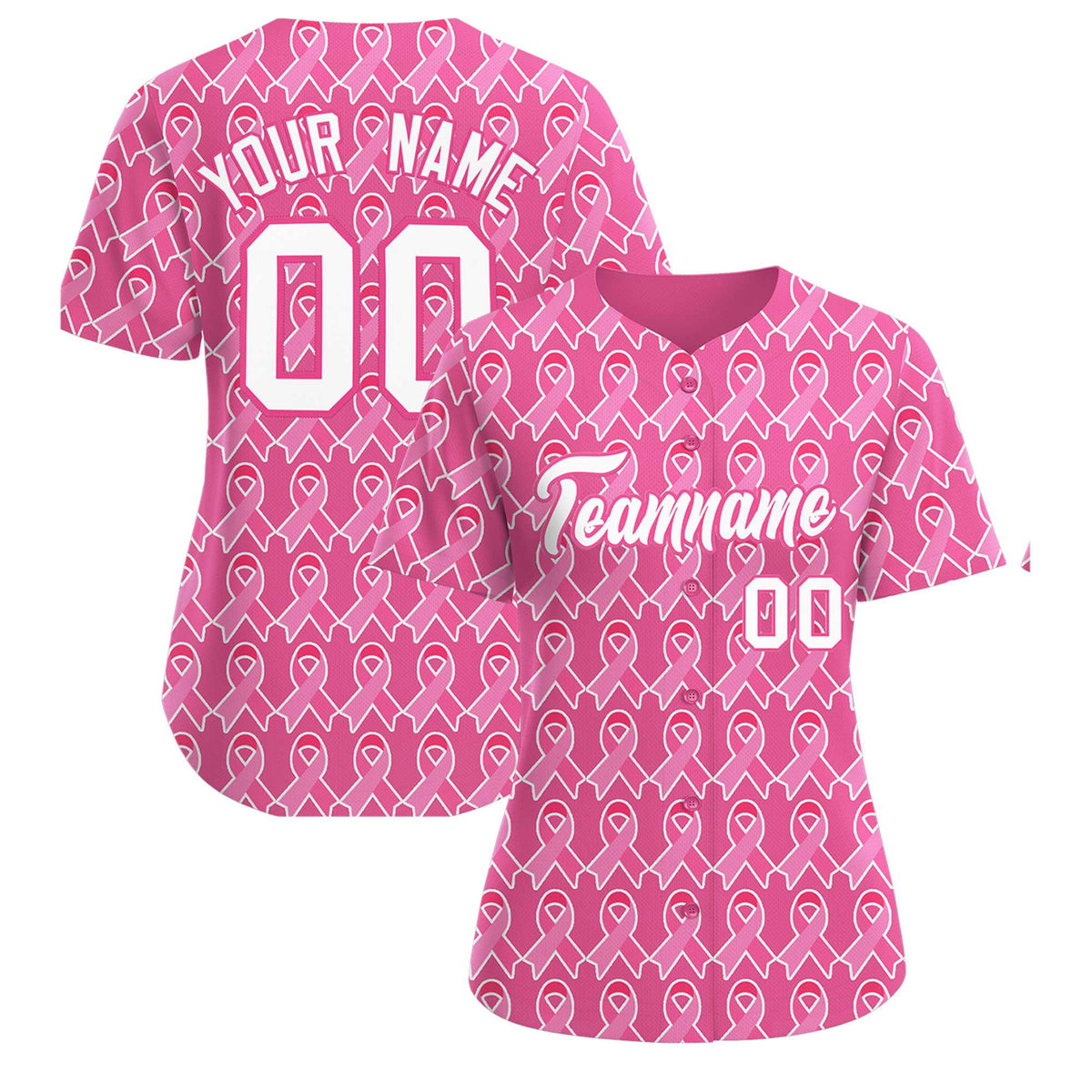Custom Pink White Breast Cancer Awareness Month Pink Ribbon Authentic Baseball Jersey for Women