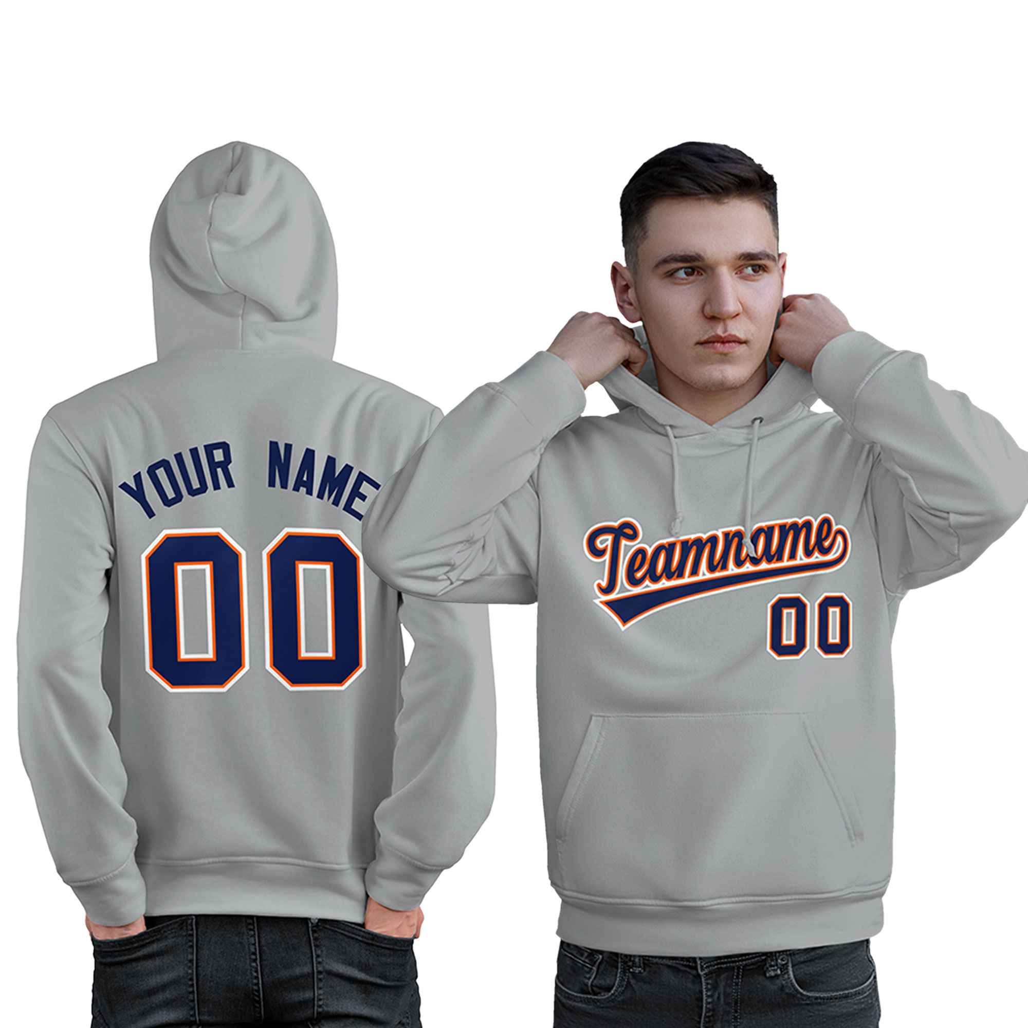 Custom Gray Royal-Orange Classic Style Personalized Sport Pullover Hoodie