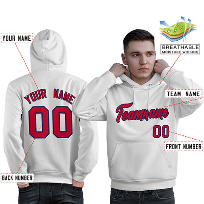 Custom White Red-Navy Classic Style Personalized Sport Pullover Hoodie
