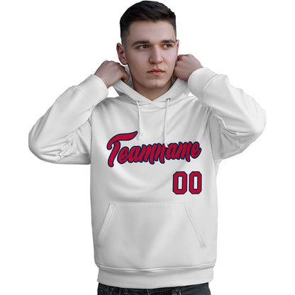 Custom White Red-Navy Classic Style Personalized Sport Pullover Hoodie