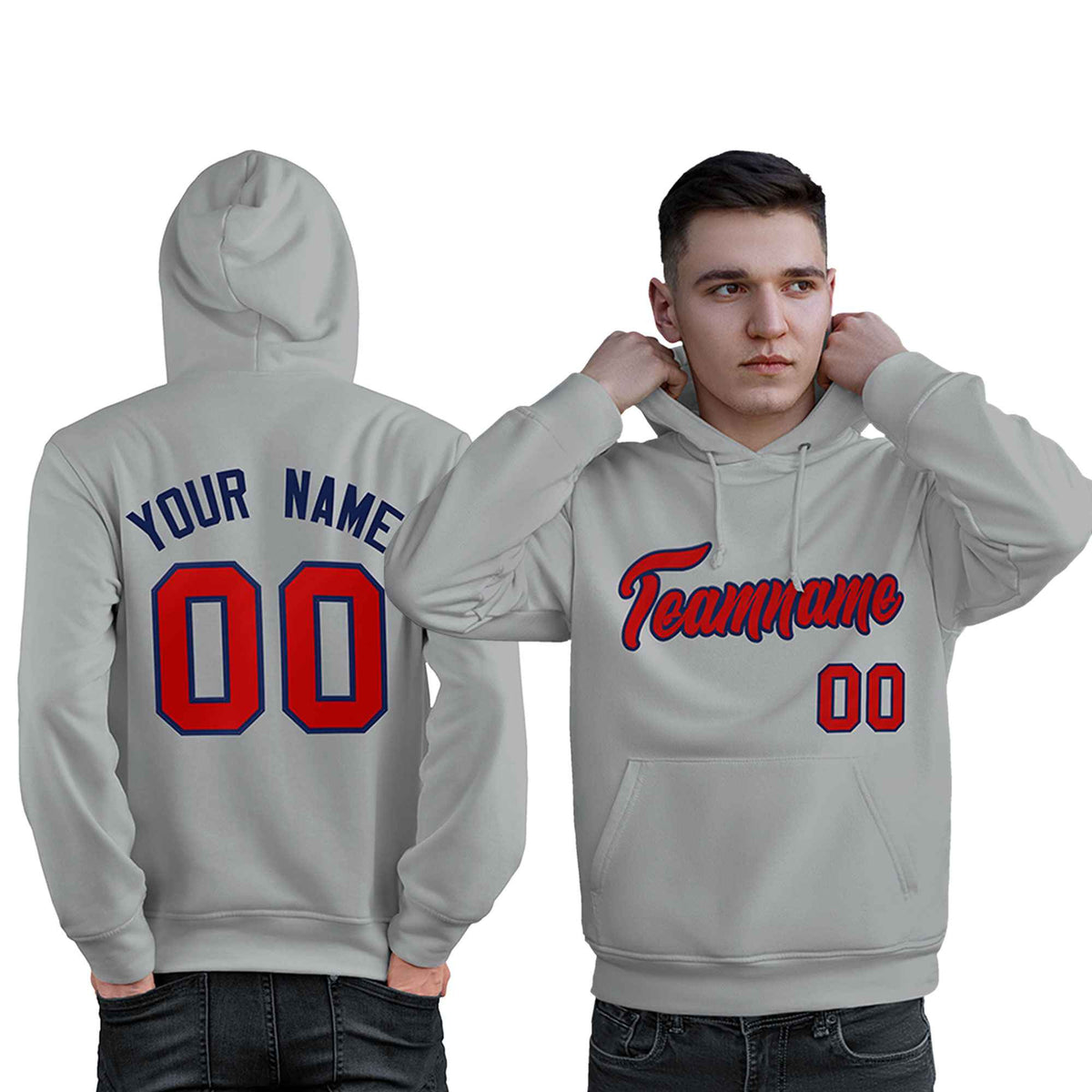Custom Gray Red-Royal Classic Style Personalized Sport Pullover Hoodie