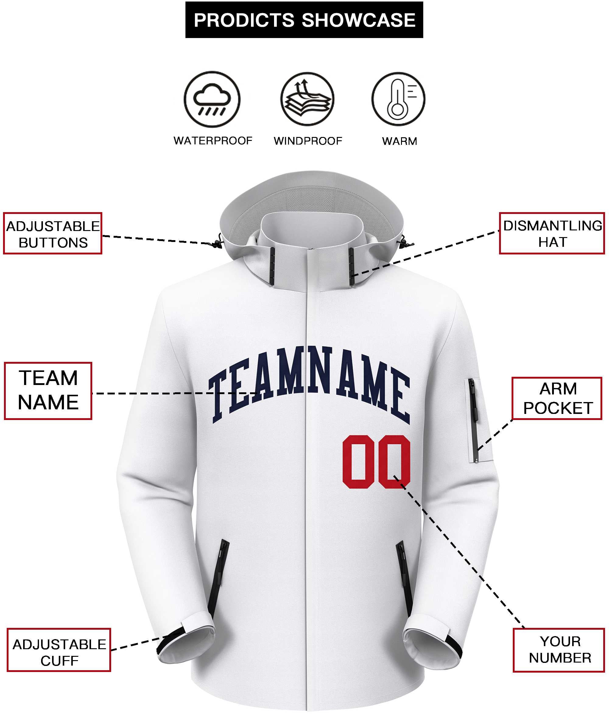 Custom White Navy Classic Style Waterproof Jacket