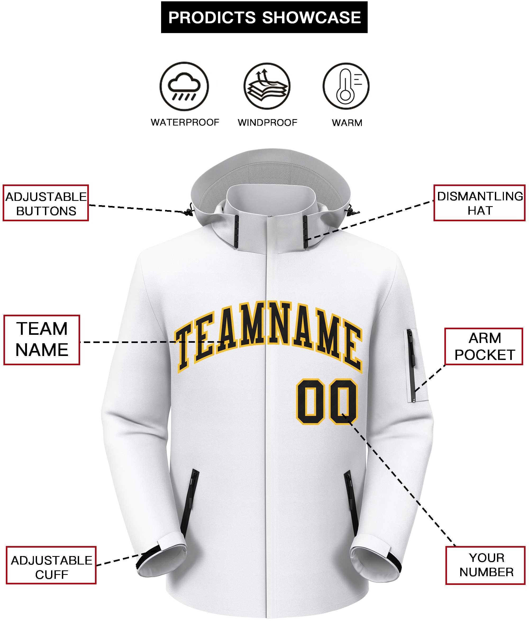 Custom White Black-Gold Classic Style Waterproof Jacket