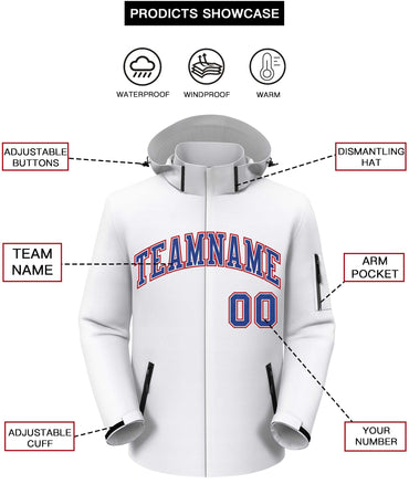 Custom White Royal-Red Classic Style Waterproof Jacket