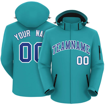 Custom Aqua Royal-White Classic Style Waterproof Jacket