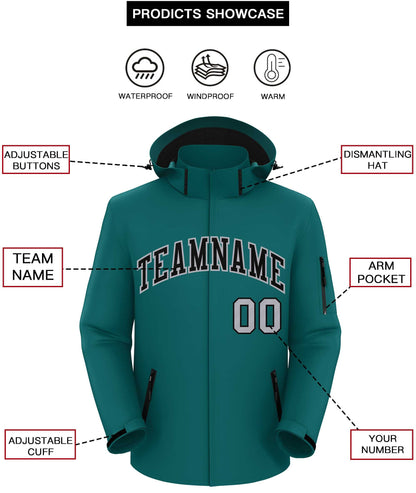 Custom Teal Black-Gray Classic Style Waterproof Jacket