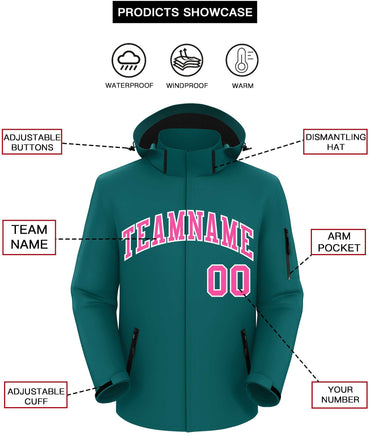 Custom Teal Pink-White Classic Style Waterproof Jacket