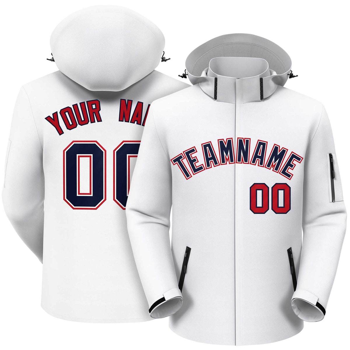 Custom White Navy-Red Classic Style Waterproof Jacket