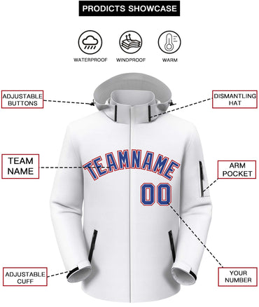 Custom White Royal-Red Classic Style Waterproof Jacket
