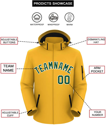 Custom Gold Green-White Classic Style Waterproof Jacket