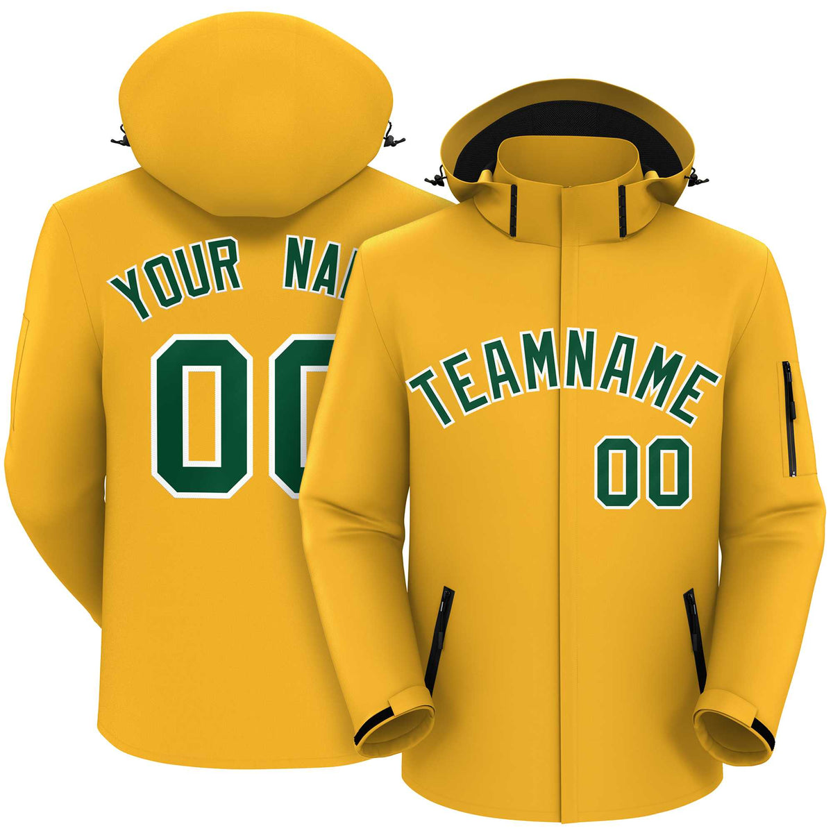 Custom Gold Green-White Classic Style Waterproof Jacket