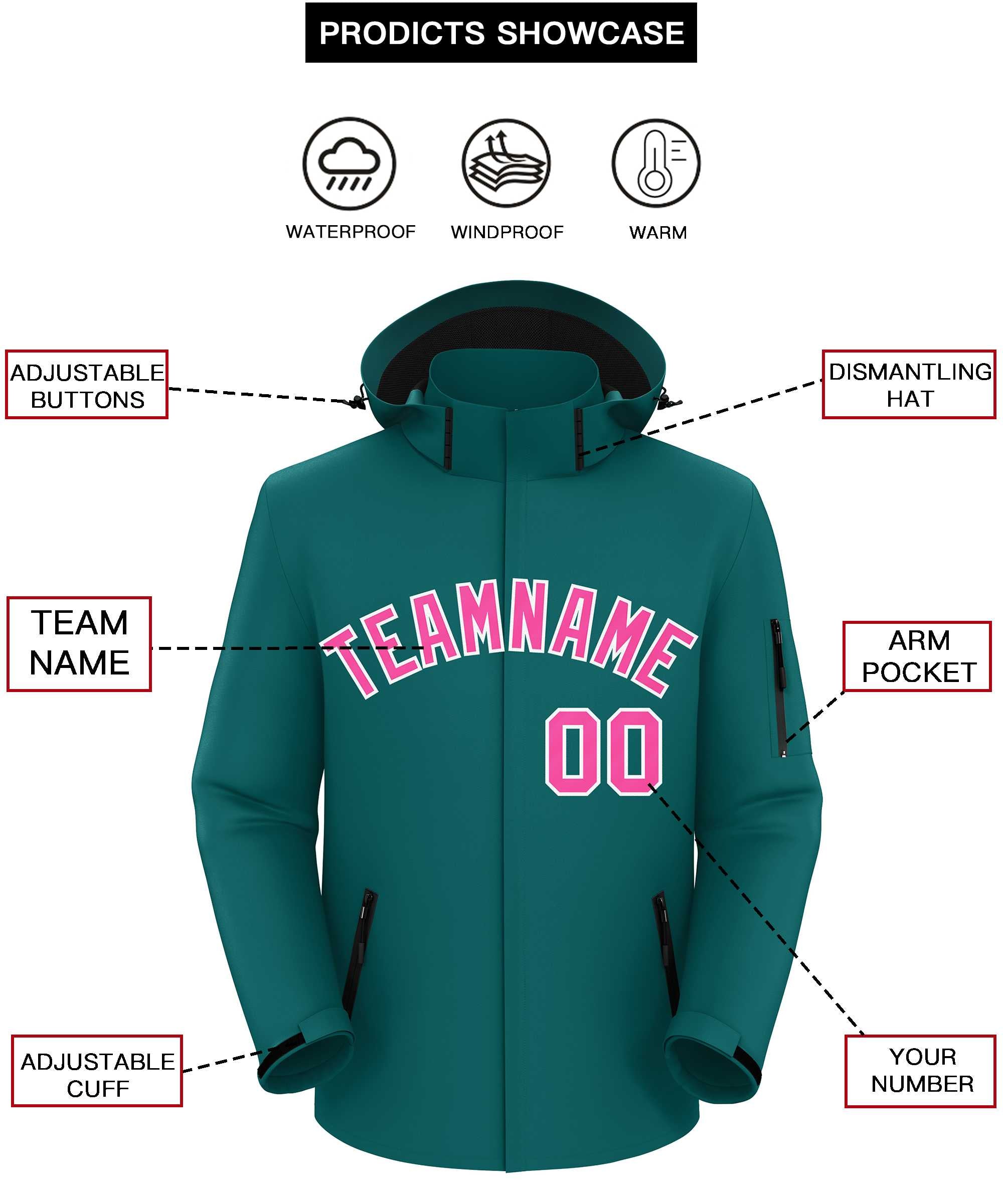 Custom Teal Pink-White Classic Style Waterproof Jacket