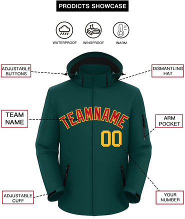 Custom Midnight Green Red-Gold Classic Style Waterproof Jacket