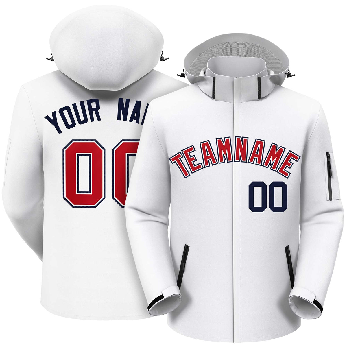 Custom White Red-Navy Classic Style Waterproof Jacket