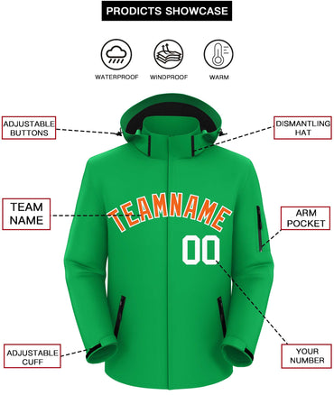 Custom Kelly Green Orange-White Classic Style Waterproof Jacket