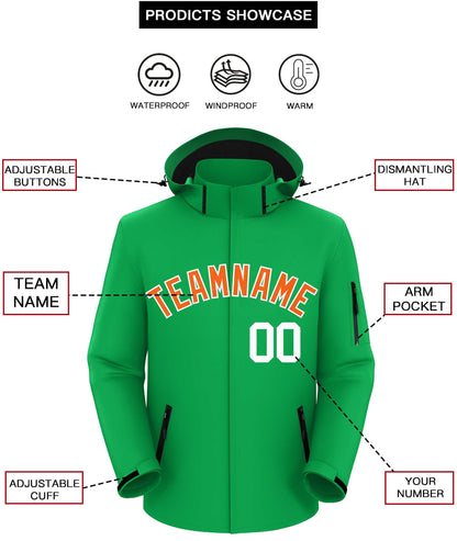 Custom Kelly Green Orange-White Classic Style Waterproof Jacket