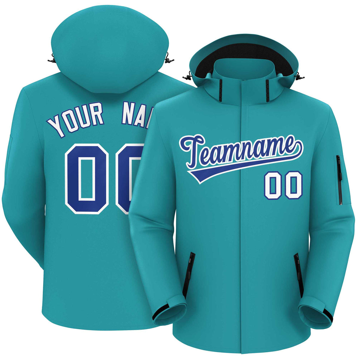 Custom Aqua Royal-White Classic Style Waterproof Jacket